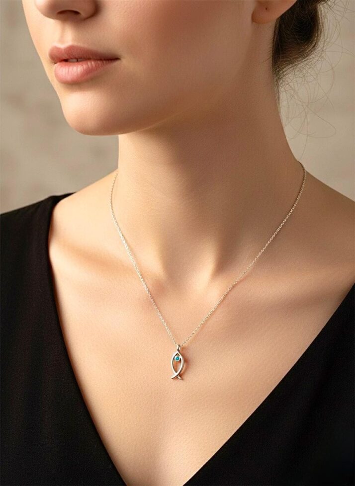 MAVİ TAŞLI BALIK FİGÜRLÜ KOLYE - Görsel 2