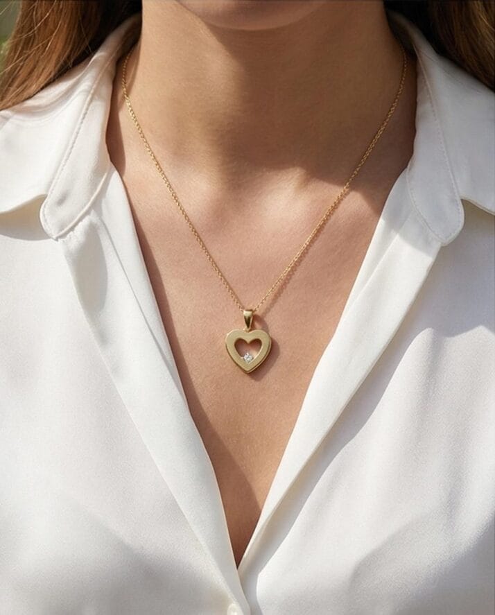 TEK TAŞ DETAYLI KALP KOLYE UCU - Görsel 2