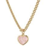 CETAŞ PEMBE KUVARS KALP TASARIM ALTIN KOLYE