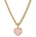 CETAŞ PEMBE KUVARS KALP TASARIM ALTIN KOLYE