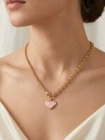 CETAŞ PEMBE KUVARS KALP TASARIM ALTIN KOLYE - Görsel 2