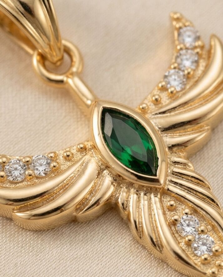 ALTIN ZÜMRÜT YEŞİLİ TAŞLI KOLYE UCU - Görsel 3