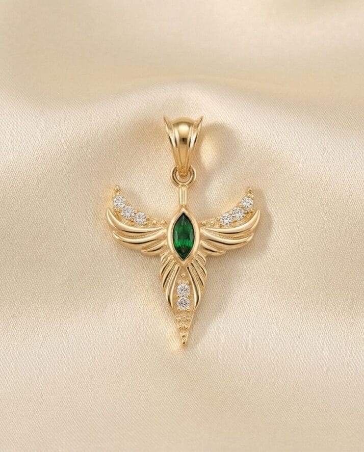 ALTIN ZÜMRÜT YEŞİLİ TAŞLI KOLYE UCU - Görsel 2