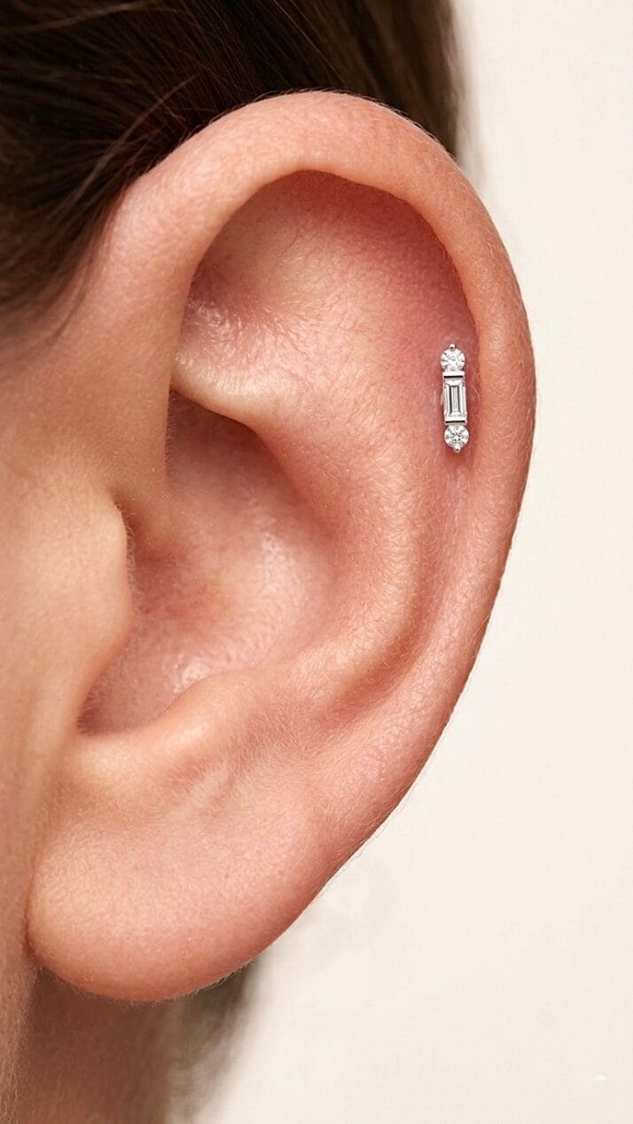 BEYAZ ALTIN BAGET YUVARLAK KESİM PİERCİNG - Görsel 2