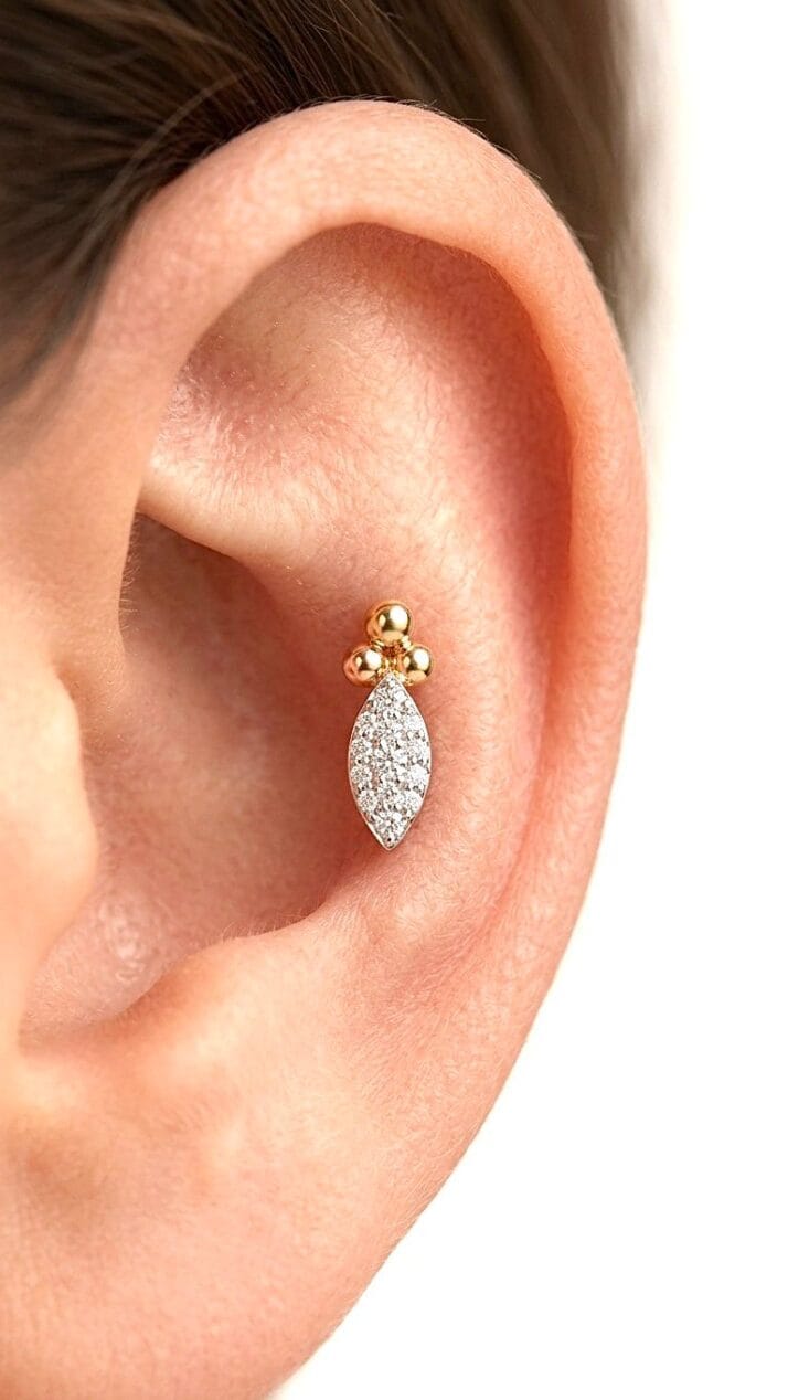 ALTIN MARKİZ FORM PIRLANTA PİERCİNG - Görsel 2