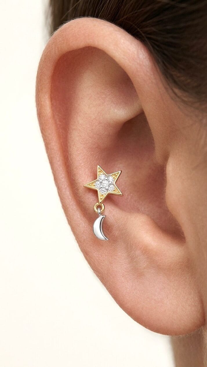 ALTIN AY YILDIZ SALLANTILI PİERCİNG - Görsel 2