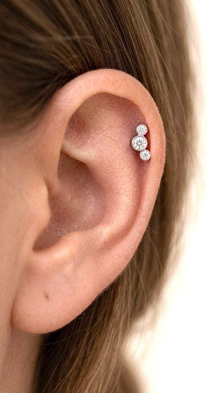 BEYAZ ALTIN ÜÇLÜ TAŞ PİERCİNG - Görsel 2