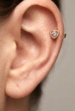 BURGU ÇERÇEVELİ KALP TEKTAŞ ALTIN PİERCİNG - Görsel 2