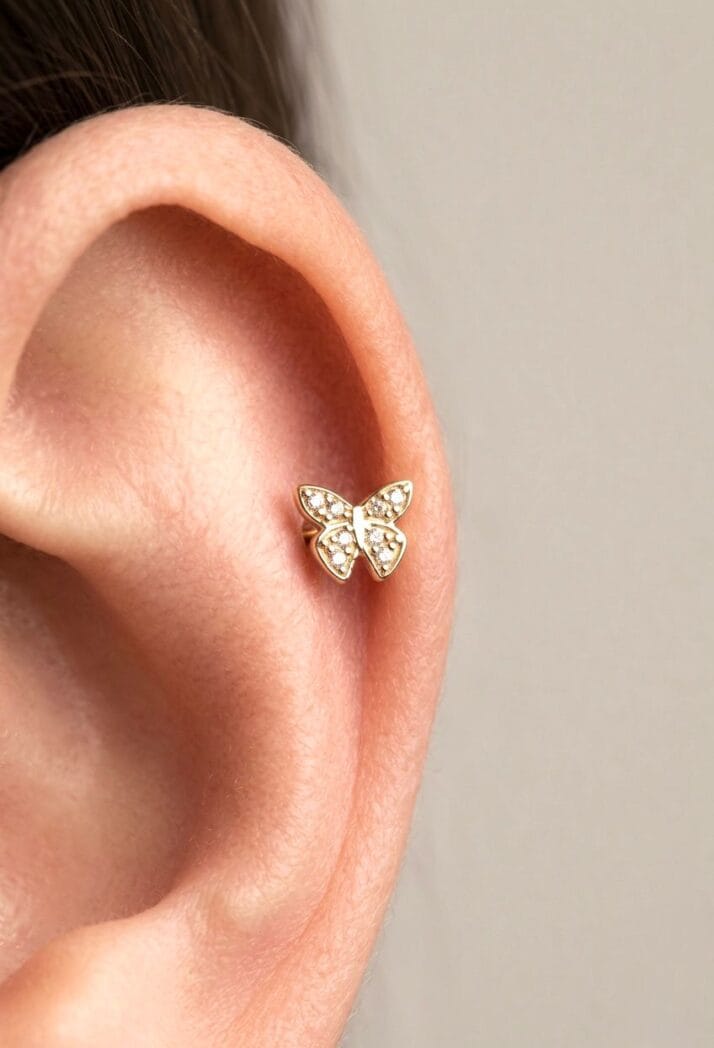 ALTIN IŞILTILI KELEBEK PIRLANTA PİERCİNG - Görsel 2