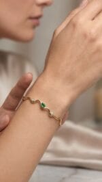 YEŞİL TAŞLI DALGALI ALTIN KELEPÇE - Görsel 2