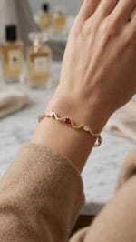 KIRMIZI TAŞLI DALGALI ALTIN KELEPÇE - Görsel 2