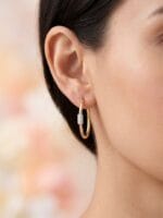 SIRA TAŞ DETAYLI ALTIN KÜPE - Görsel 2