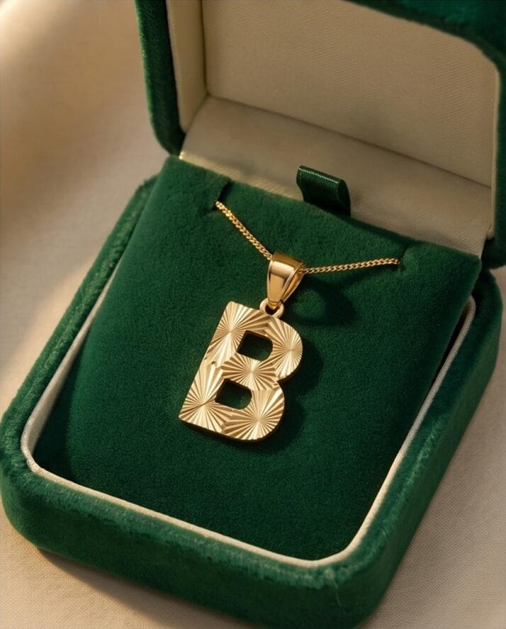KALEM İŞLEMELİ B HARFİ ALTIN KOLYE UCU - Görsel 3