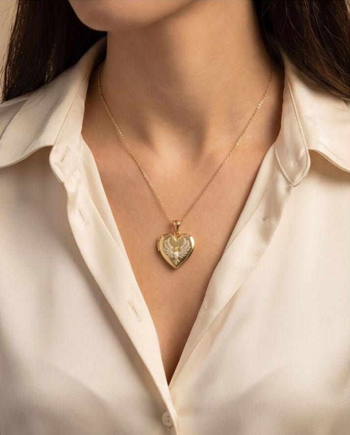 ANKA KUŞU DETAYLI ALTIN KALP MADALYON (AÇILIR KAPAKLI) - Görsel 2