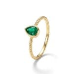 ZÜMRÜT YEŞİLİ DAMLA KESİM ALTIN YÜZÜK