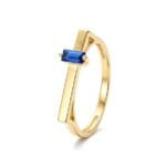 MİMARİ TASARIM MAVİ TAŞLI BAGET ALTIN YÜZÜK