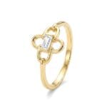 BAGET TAŞLI FLORAL FORMLU ALTIN YÜZÜK