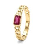 KIRMIZI BAGET TAŞLI ZİNCİR YAPILI ALTIN YÜZÜK