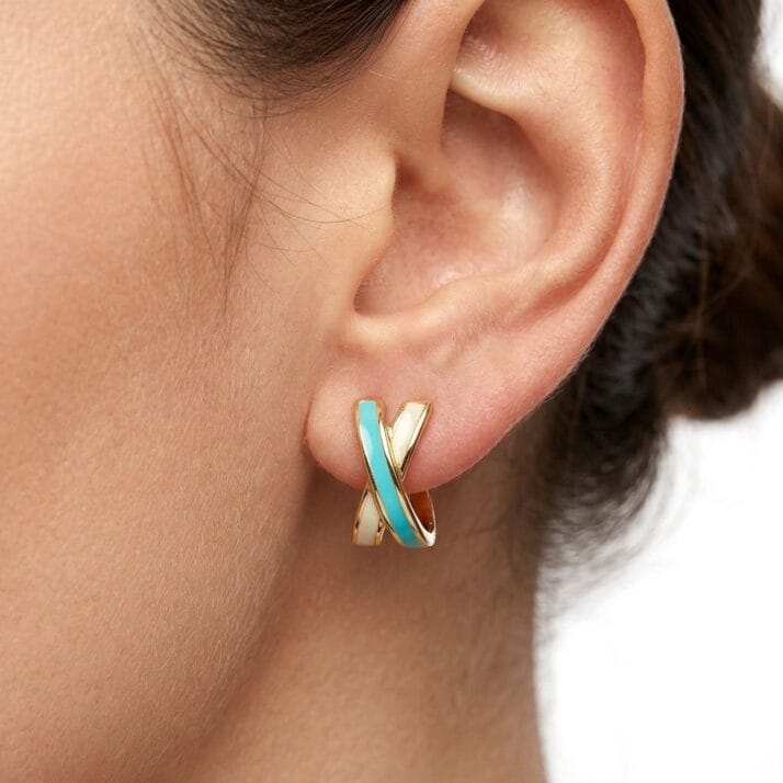 CETAŞ MİNİMA TURKUAZ X FORMLU ALTIN KÜPE - Görsel 2