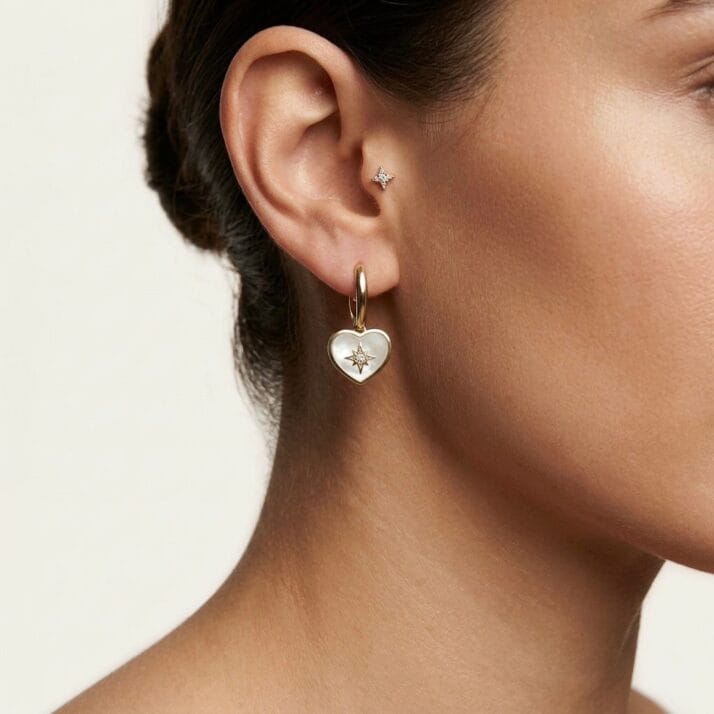 CETAŞ ETERNA KALP FORMLU KUTUP YILDIZLI ALTIN KÜPE - Görsel 2