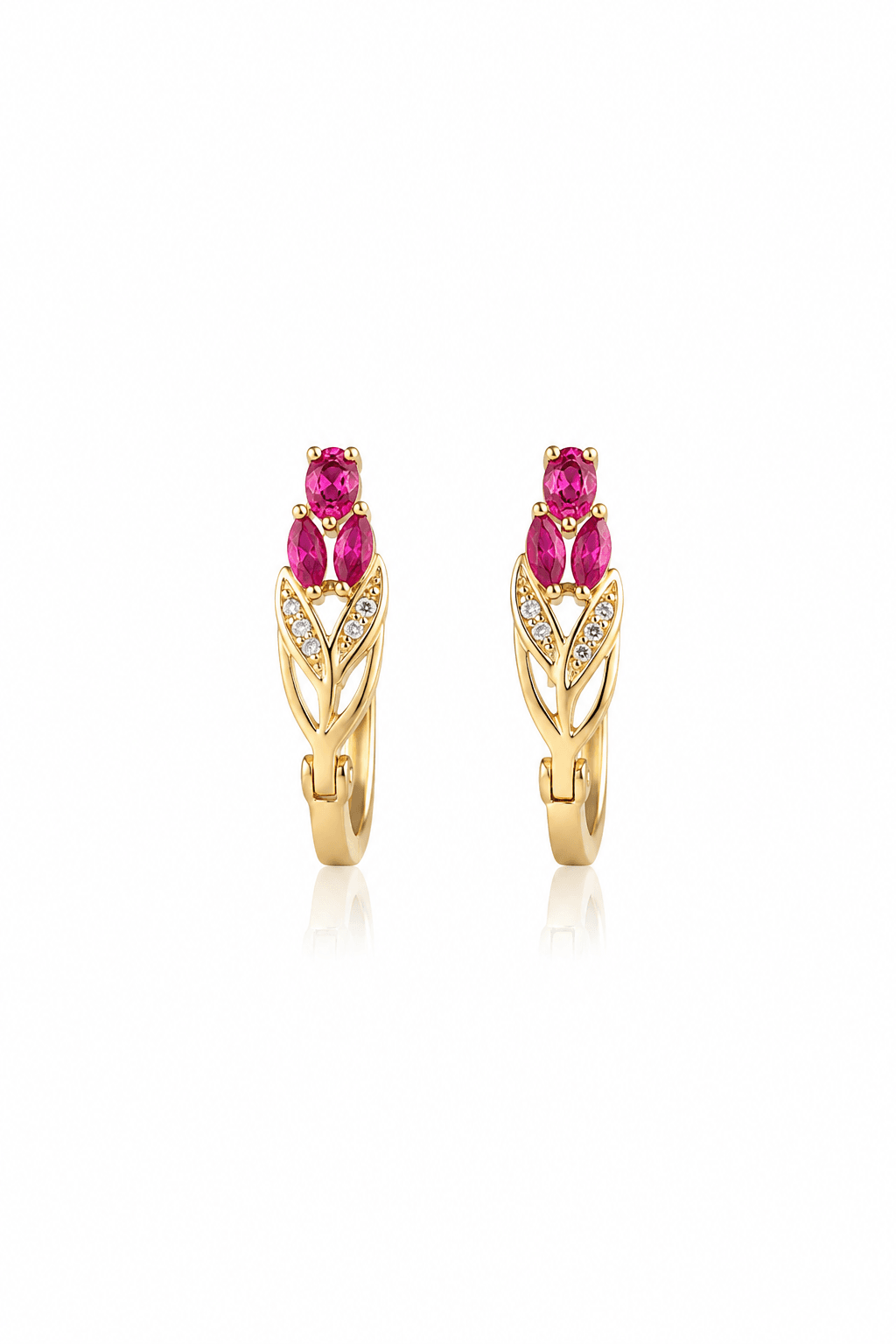 IMG_2262 PEMBE ÇİÇEK FİGÜRLÜ ALTIN KÜPE - Görsel 1